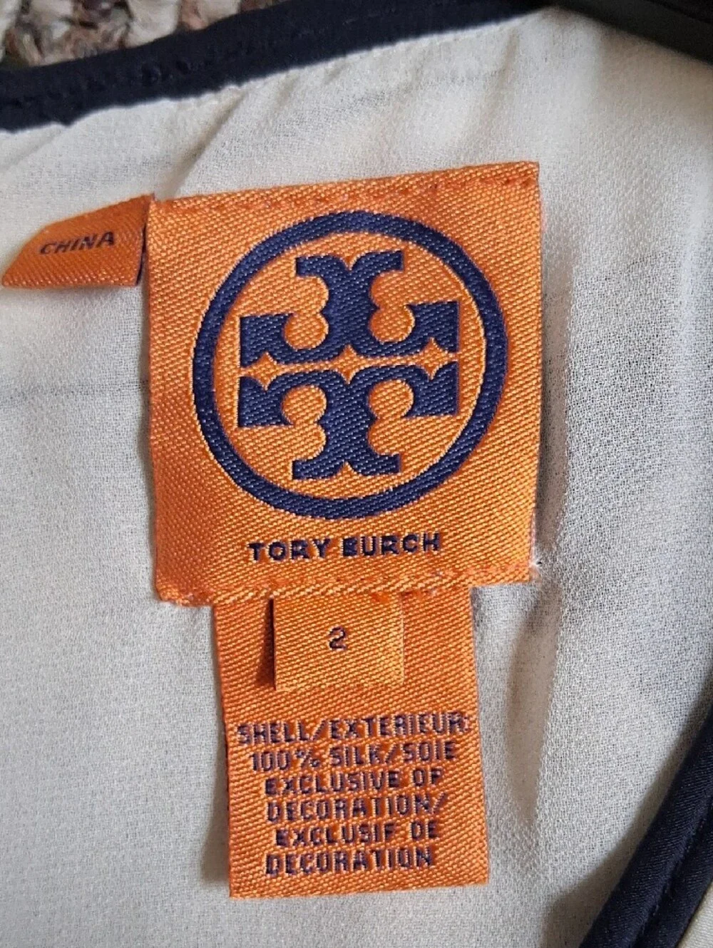 Tory Burch Navy & White Floral V-Neck Camisole with Rosette Trim